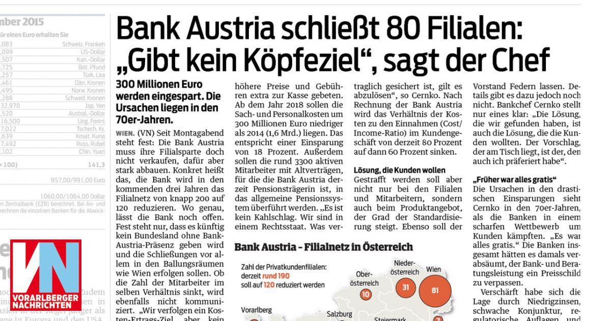 Bank Austria Schliesst 80 Filialen Gibt Kein Kopfeziel Sagt Der