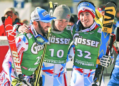 Tag der Franzosen in der Kombination: Alexis Pinturault gewann vor Thomas Mermillod Blondin (l.) und Victor Muffat-Jeandet.
