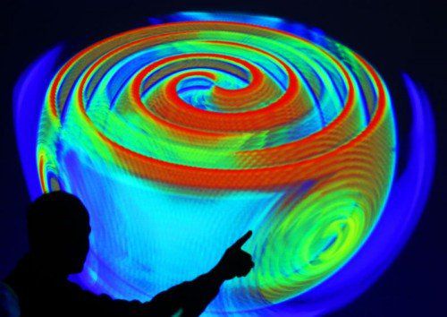 Eine Simulation zeigt die Ausbreitung von Gravitationswellen.