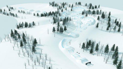 Nach dem Start trennt sich im Bokwang Phoenix Park der Snowboardcross- vom Skicross-Parcours. Vor der vorletzten Kurve werden die beiden Kurse wieder zusammengeführt.