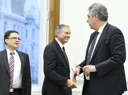 Wöginger, Stöger und Schelling (v.l.) beim Pensionsgipfel im Februar. Damals wurde eine Verschärfung der Ruhensbestimmungen verkündet.