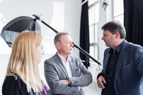 Alexandra Ender (Lustenau Marketing), Studienautor Wolfram Auer und Bürgermeister Kurt Fischer im Gespräch.