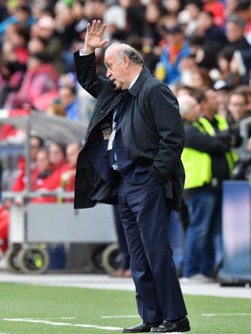 Sorgenvolle Geste von Spaniens Coach Vicente del Bosque.