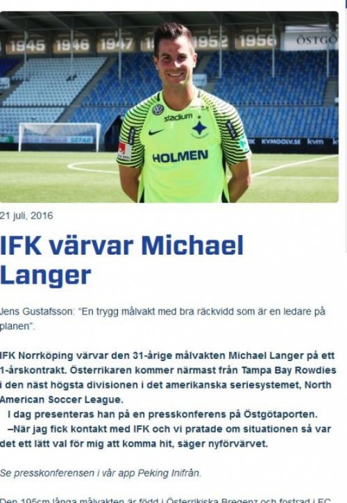 Ab sofort ein Schwede: Torhüter Michael Langer.