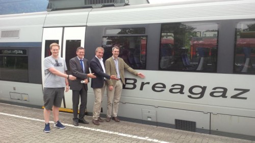 Lokführer Konstantin Kollmann, Gerhard Mayer, Markus Linhart und Christian Hillbrand schickten die S-Bahn „Breagaz“ auf Schiene.