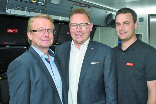 Technischer Direktor Michael Götzhaber (l.), Landesdirektor Markus Klement und Ü-Wagen-Leiter Markus Felder.