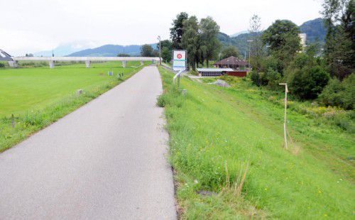 In diesem Bereich in Höchst-Brugg wird der Außendamm etwa sechs Meter breiter, die künftige Breite ist bereits markiert.