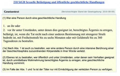 Neues Gesetz: Zusatzparagraph 1 a setzt auch Grapschen unter Strafe.