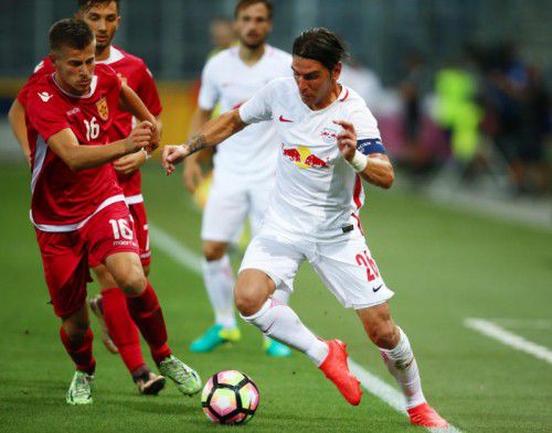 RB Salzburg-Kapitän Jonatan Soriano brachte seine Mannschaft durch seinen Treffer zum 1:0 gegen Tirana auf die Siegerstraße.