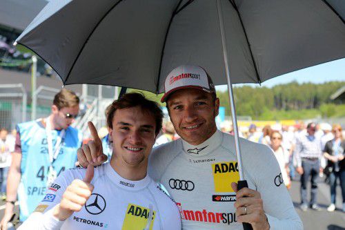 Lucas Auer (l.) und Timo Scheider: Ein Tiroler und ein Wahl-Lochauer sind am Wochenende im DTM-Einsatz. Foto: Manfred Noger