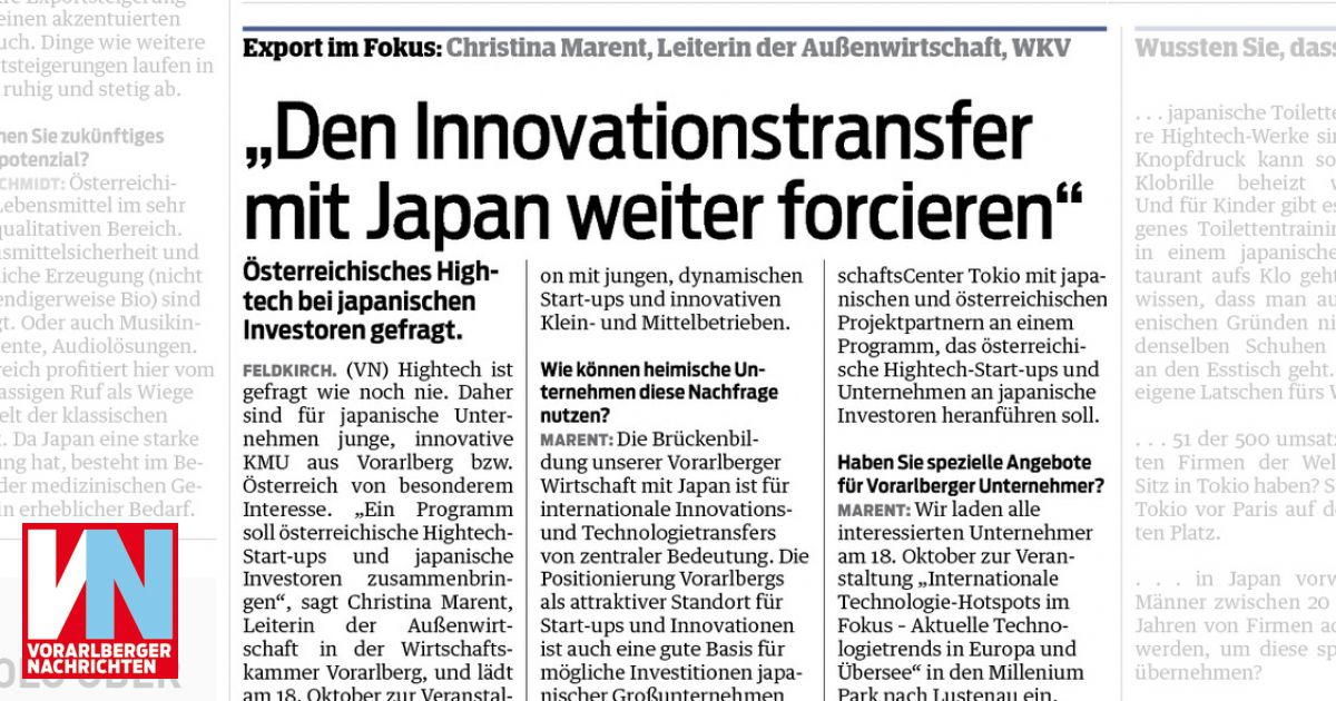 Den Innovationstransfer Mit Japan Weiter Forcieren Vorarlberger Nachrichten Vn At