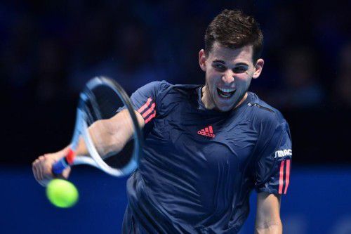 Nächster Gegner von Dominic Thiem beim ATP-Finale ist am Dienstag der Verlierer der Partie zwischen Milos Raonic und Gael Monfils. Foto: AP