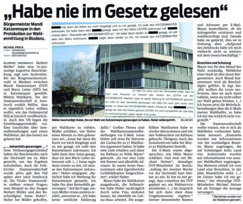 VN-Bericht vom 10. November 2016 über die Wahlermittlungen in Bludenz.