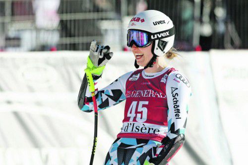 Viel Grund zur Freude für Christine Scheyer. In der dritten Weltcupabfahrt fuhr die Götznerin auf den neunten Platz. Foto: gepa