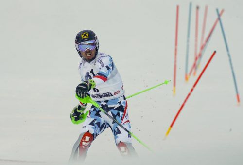 Marcel Hirscher jubelt bei der Zieldurchfahrt. Der Weltcupsieger wusste, dass ihm ein Traumlauf gelungen war. Foto: ap