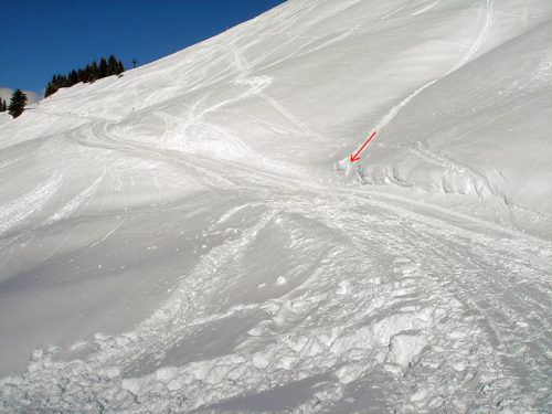 Die Stelle auf dem Weg, an der der Vorarlberger Skifahrer zu Sturz gekommen war und Verletzungen erlitt, denen er später erlag. Foto: Polizei