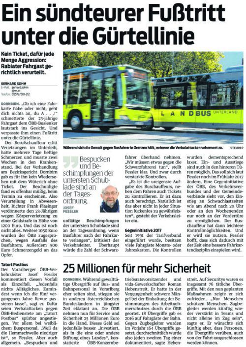 Die VN berichteten bereits über Gewaltdelikte gegen ÖBB-Personal.
