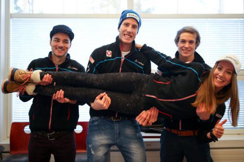 Dominik Baldauf (l.) mit Teresa Stadlober, Luis Stadlober und Bernhard Tritscher. Foto: gepa