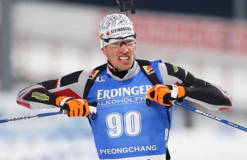 Julian Eberhard jubelt nach seinem Sieg in Pyeongchang. Foto: gepa