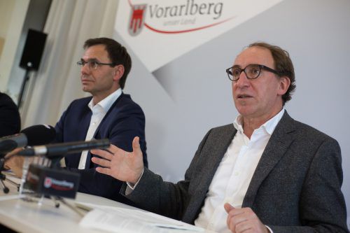 Markus Wallner und Johannes Rauch präsentierten ihre Bilanz der Koalitionshalbzeit. Foto: VN/Hartinger