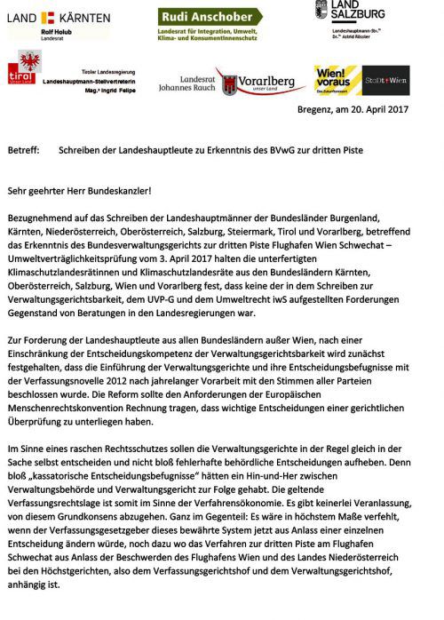 Protestbrief der grünen Klimaschutzlandesräte.