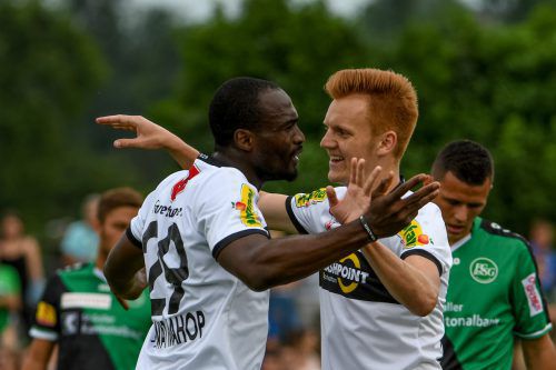 Unterstrichen ihre Torgefährlichkeit, die Torschützen Louis-Clement Ngwat-Mahop und Christian Gebauer (rechts). Foto: gepa