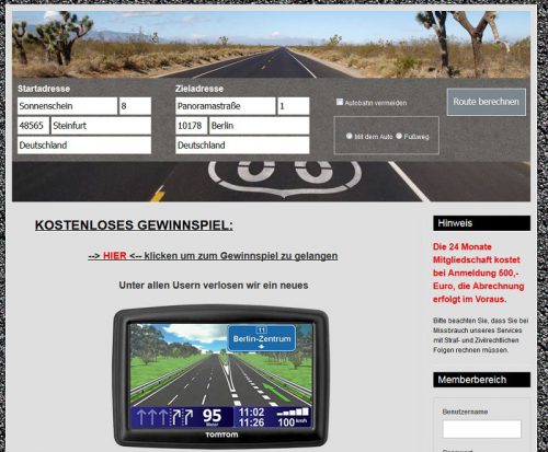 Eine Abo-Falle: „Maps-routenplaner.pro“.  Foto: VN/screenshot