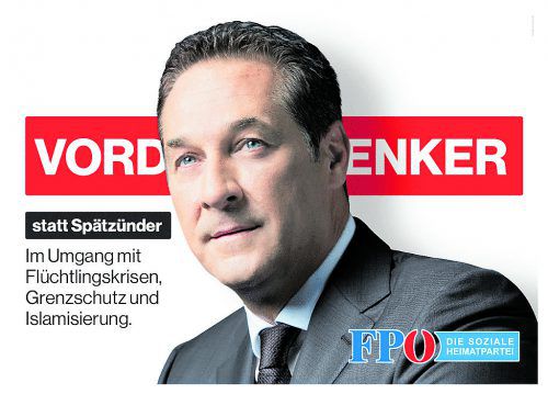 Dass der "Vordenker" getrennt ist, finde ich spannend. Das habe ich so noch nie gesehen, ich weiß nicht, ob das funktioniert. Das ist die letzte Plakatwelle, da präsentiert sich Strache schon sehr staatsmännisch als möglicher Kanzler. Ganz im Gegenteil zur früheren Plakatserie und vor allem zu dem, was man von der FPÖ aus älteren Wahlkämpfen kennt.