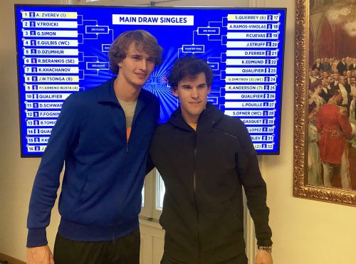 Der in Wien bei den Erste Bank Open topgesetze Deutsche Alexander Zverev und Lokalmatador Dominic Thiem. gepa