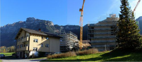 Noch vor Wintereinbruch soll das Hotelprojekt in Mellau unter Dach sein. stp