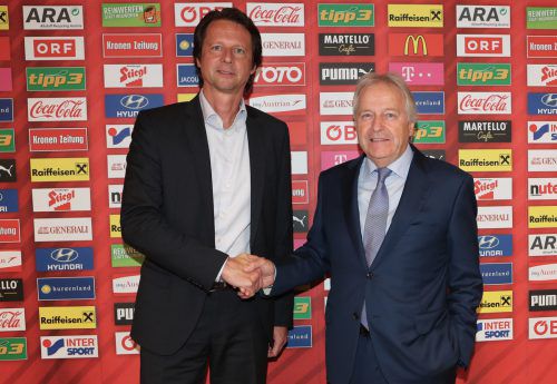 ÖFB-Präsident Leo Windtner (r.) erwartet von Neo-Sportdirektor Peter Schöttel nicht weniger als einen „Neustart“ für das österreichische Nationalteam. gepa