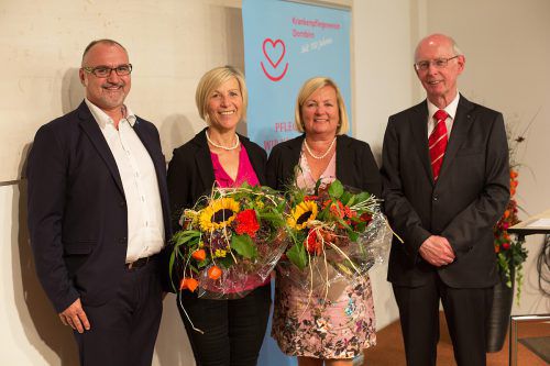 Verabschiedung in die Pension: v.l.n.r.: GF Johannes Drexel, Andrea Armellini, Doris Feurstein und Obmann Heinz Wohlgenannt.  lcf
