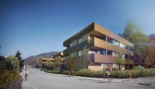 Visualisierung des Wohnbauprojektes „Bündtlitten“ in Dornbirn.  FMH/Maps4News