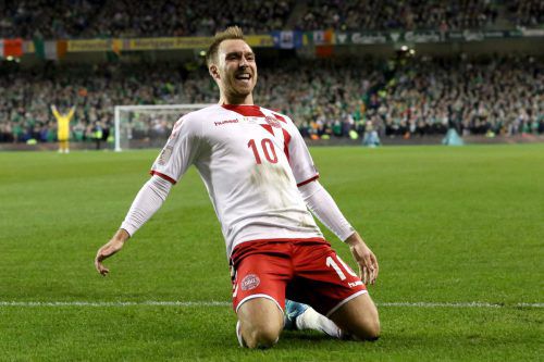 Christian Eriksen schoss Dänemark mit drei Toren gegen Irland nach Russland. afp