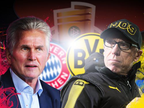 Ein brisantes Pokalspiel der beiden deutschen Topvereine und ein emotionales Trainerduell zwischen Dortmunds Peter Stöger (r.) und Bayerns Jupp Heynckes. gepa