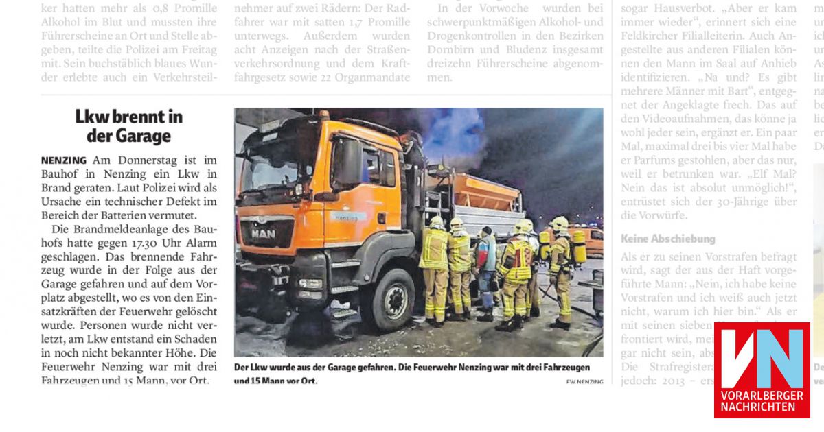 Lkw Brennt In Der Garage Vorarlberger Nachrichten Vn At