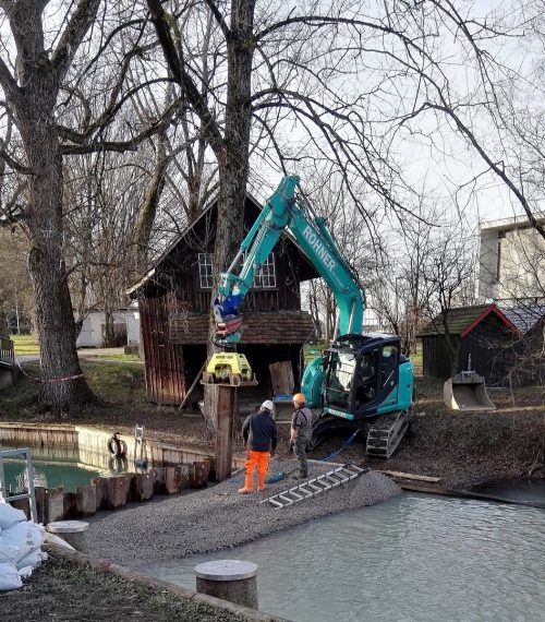 Bauarbeiten für den Hochwasserschutz beim Bilgeribach in Bregenz.
