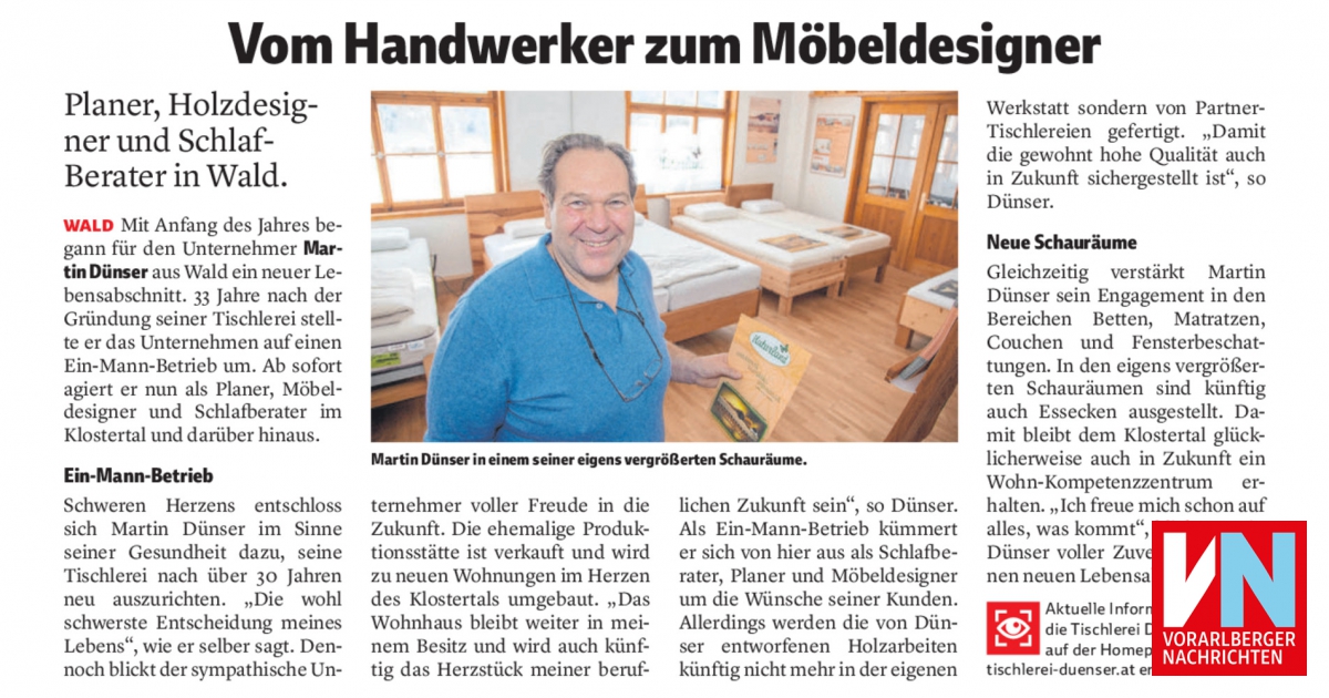Vom Handwerker zum Möbeldesigner - VN Heimat