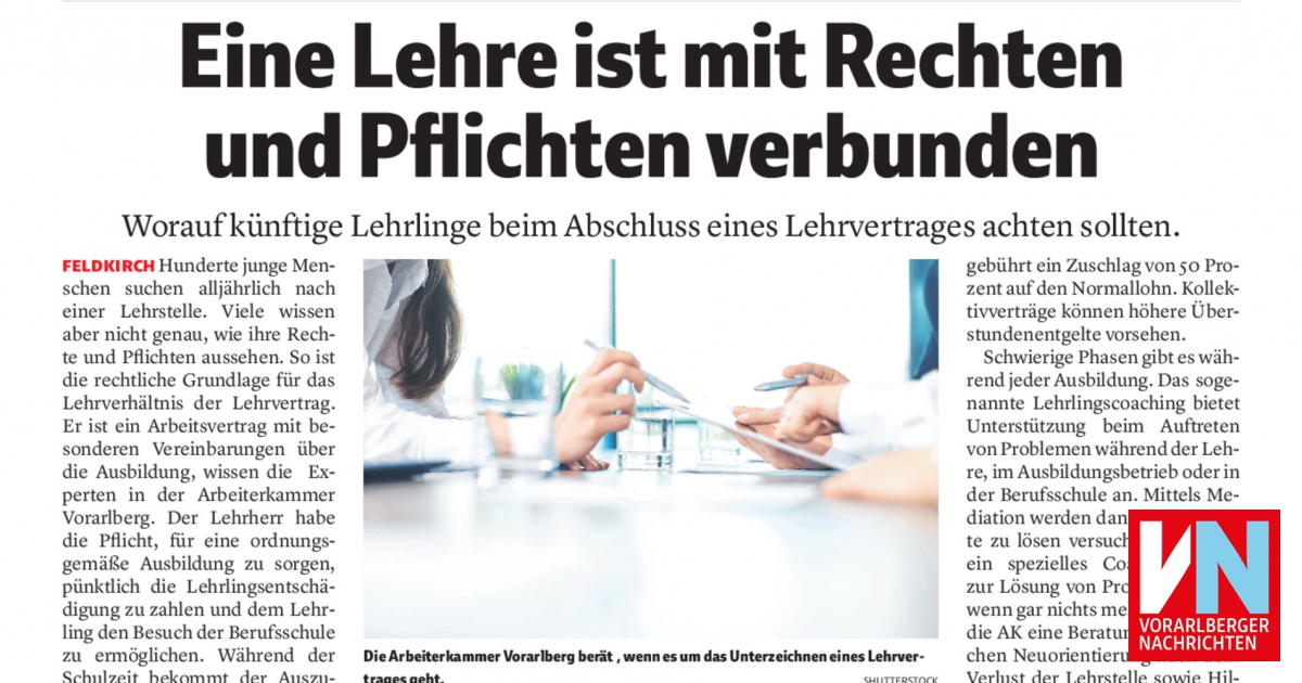 Eine Lehre ist mit Rechten und Pflichten verbunden - VN Heimat