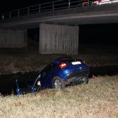 Autofahrer landet im Kanal und flüchtet ins Ried