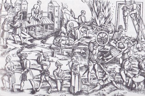 Eine Darstellung der gebräuchlichsten Strafen „an Leib und Leben“ aus dem Jahr 1509. Viele waren noch im 18. Jahrhundert üblich.