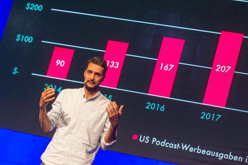 Vincent Kittmann, bei den Online Marketing Rockstars der „Head of Podcast“, begeisterte bei der IAW 2017 die Besucher. Auch heuer stehen Topspeaker auf der Bühne.  VN/Stiplovsek