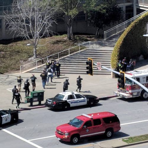 The scenes following a possible shooting at the headquarters of YouTube in San Bruno, California, U.S., April 3, 2018 in this picture obtained from social media. GRAEME MACDONALD/via REUTERS THIS IMAGE HAS BEEN SUPPLIED BY A THIRD PARTY. MANDATORY CREDIT. NO RESALES. NO ARCHIVES. MUST ON SCREEN COURTESY GRAEME MACDONALD.