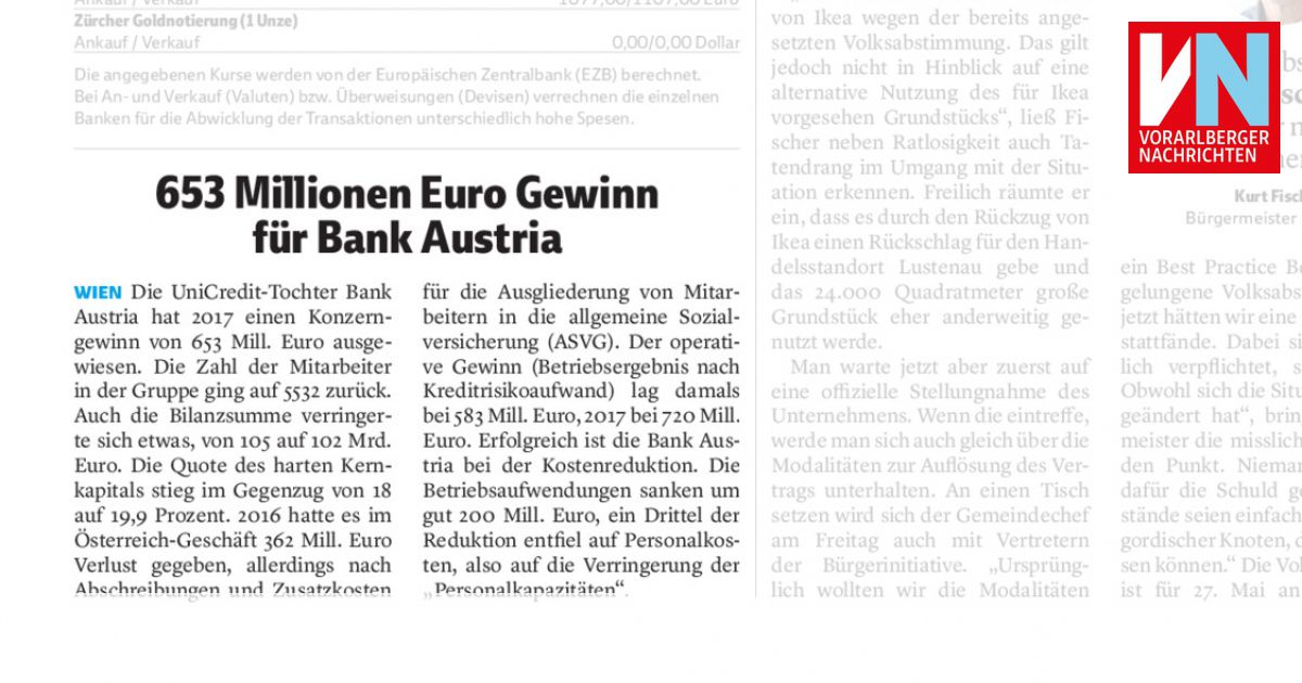 653 Millionen Euro Gewinn Fur Bank Austria Vorarlberger