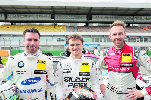 Das DTM-Westösterreich-Trio Philipp Eng, Lucas Auer und René Rast (v. l.) freut sich auf die große Streckenvariante von Brands Hatch. noger
