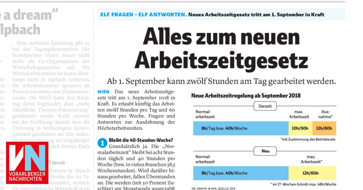 Alles zum neuen Arbeitszeitgesetz - Vorarlberger Nachrichten | VN.AT