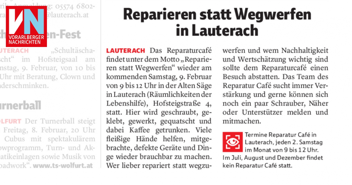 Reparieren statt Wegwerfen in Lauterach VN Heimat