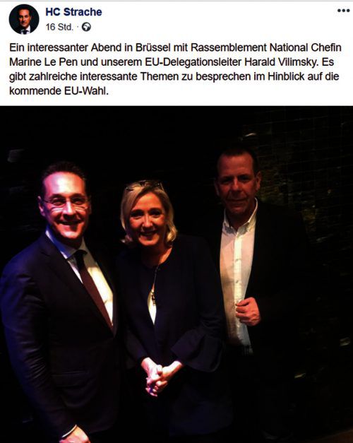 Strache (l.) postete über sein Treffen mit Vilimsky und Le Pen.