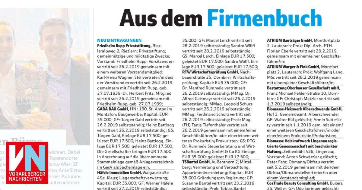 Aus dem Firmenbuch Vorarlberger Nachrichten VN.AT
