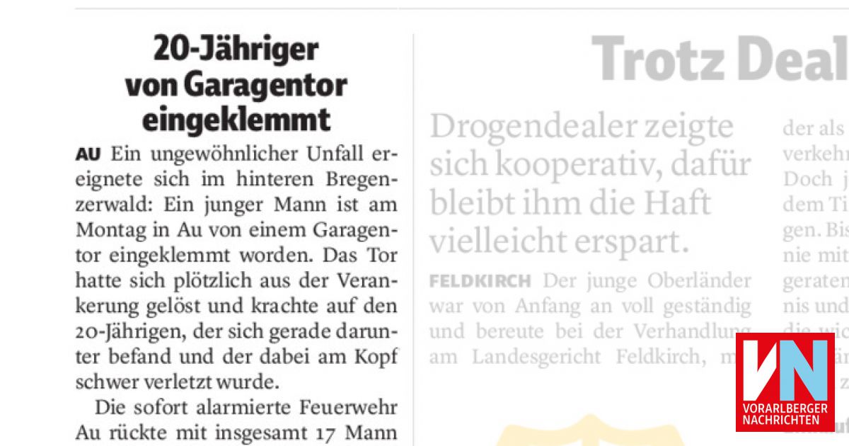 20-Jähriger von Garagentor eingeklemmt - Vorarlberger Nachrichten | VN.AT